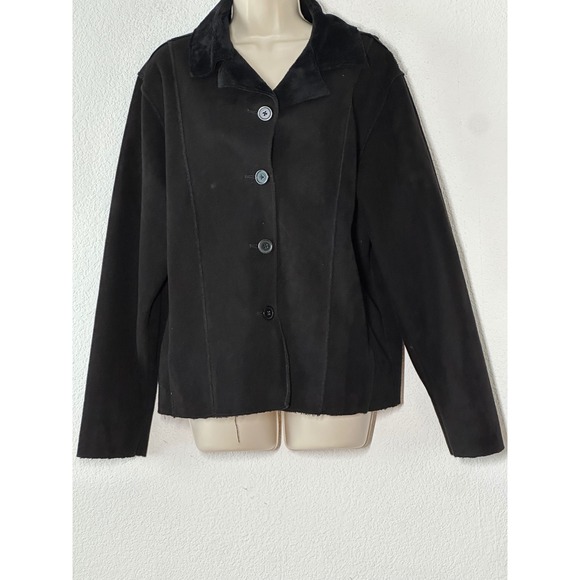 Calispia Jackets & Blazers - Calispia Womens XL Black Faux Suede Faux Fur Lined Button Front Jacket Coat